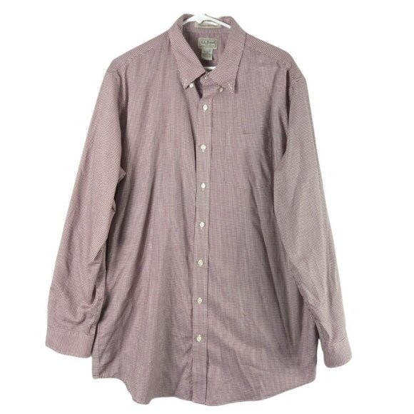 LL Bean Shirt Mens LT Red Micro Check Wrinkle Resistant Button Down Preppy - Picture 2 of 6